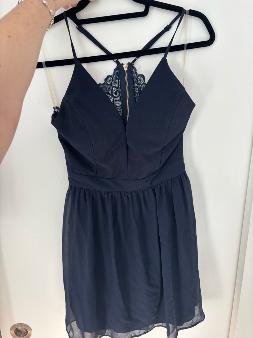 le chateau Navy Blue Lace-Back Mini Dress - Picture 1 of 3